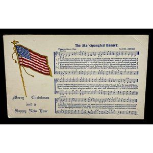 Merry Christmas Postcard Star Spangled Banner Music Embossed Happy New Year